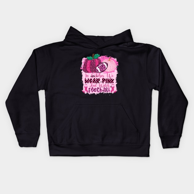 Leopard Football Pink Ribbon Breast Cancer Awareness Support Kids Hoodie by Gendon Design